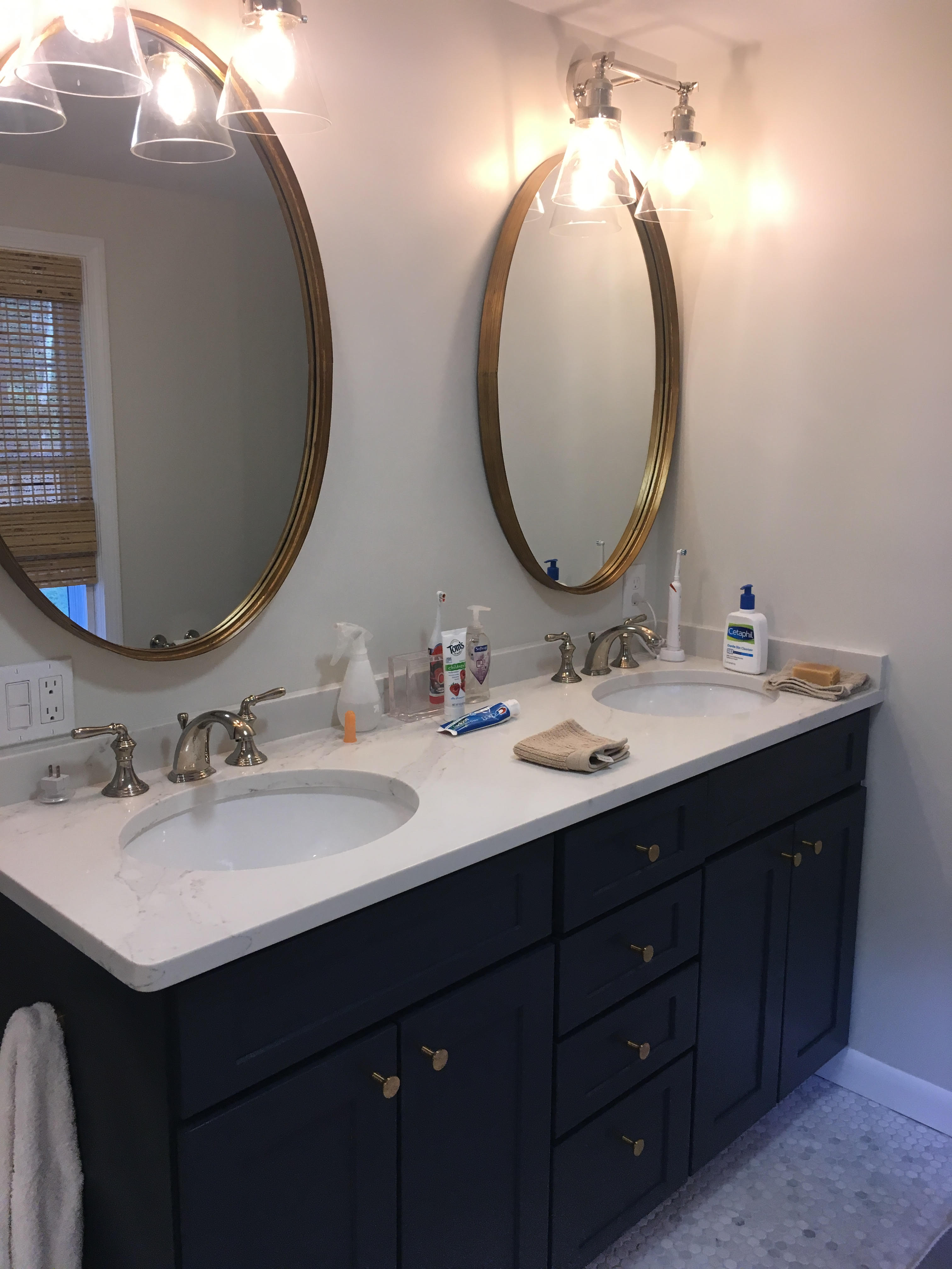 Two mirror and sink bathroom vanity